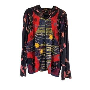 Rising International Full Zip Hoodie Lightweight Cotton Floral Embroidered XXL